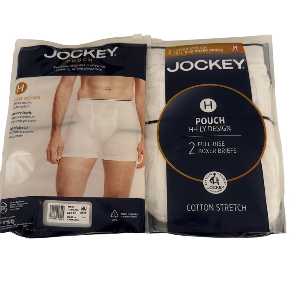 Jockey H Pouch Size M H-Fly Design 2 Full Rise Boxer Briefs - White (2 Packs)